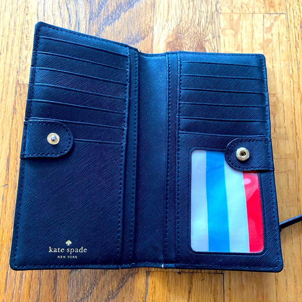 Kate Spade Wallet Bi Fold Card Holder Snap Closure Zip Change Purse Black